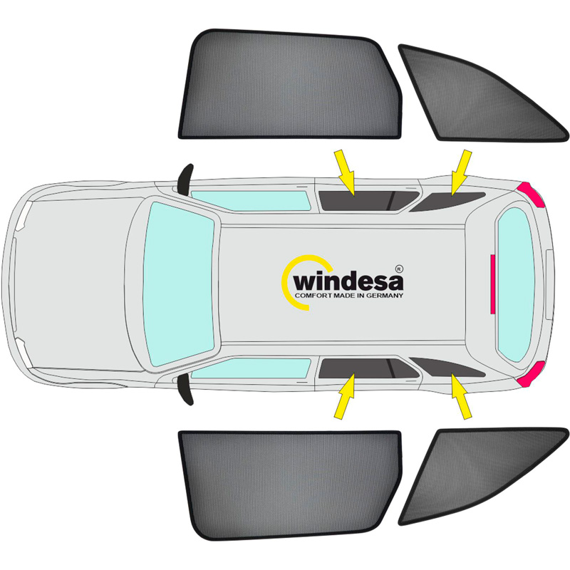 SunClip Zicht- & Zonwering  Mercedes V-Klasse W447 (Extra lange wielbasis) 2014-2024 zonder uitzetbare ruiten